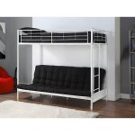 Vente - unique - lit mezzanine 90 x 190 cm - avec banquette convertible - m�tal - blanc + futon noir ...