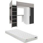 Vente - unique - lit mezzanine 90 x 200 cm avec armoire et bureau - anthracite et blanc + matelas - nicolas ...