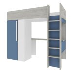 Vente - unique - lit mezzanine 90 x 200 cm avec armoire et bureau - bleu et blanc - nicolas Vente - unique - lit mezzanine 90 x 200 cm avec armoire et bureau - bleu et blanc - nicolas