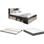 Vente - unique - lit avec t�te de lit rangements et tiroirs - 140 x 190 cm - coloris : naturel et anthracite ...