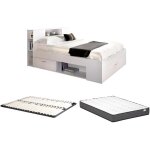Vente - unique - lit avec tête de lit rangements et tiroirs - 160 x 200 cm - coloris : blanc + sommier ... Vente - unique - lit avec tête de lit rangements et tiroirs - 160 x 200 cm - coloris : blanc + sommier ...