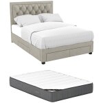 Vente - unique - lit avec tiroirs 180 x 200 cm - tissu velours - beige + matelas - leopold