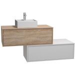 Vente - unique - meuble de salle de bain suspendu blanc et naturel clair avec simple vasque carre et ...
