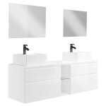 Vente - unique - meuble de salle de bain suspendu avec double vasque et miroirs - blanc - l150 cm - magdalena ...
