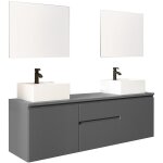 Vente - unique - meuble de salle de bain suspendu avec double vasque et miroirs - gris - 150 cm - jimena ...