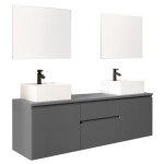 Vente - unique - meuble de salle de bain suspendu avec double vasque et miroirs - gris - 150 cm - jimena ... Vente - unique - meuble de salle de bain suspendu avec double vasque et miroirs - gris - 150 cm - jimena ...