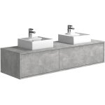 Vente - unique - meuble de salle de bain suspendu gris b�ton avec double vasque - l150 cm - isaure ii ...