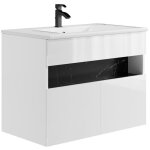 Vente - unique - meuble de salle de bain suspendu à leds avec vasque à encastrer - blanc et noir effet ... Vente - unique - meuble de salle de bain suspendu à leds avec vasque à encastrer - blanc et noir effet ...