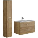 Vente - unique - meuble de salle de bain suspendu simple vasque avec colonne de rangement - coloris naturel ...