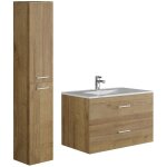 Vente - unique - meuble de salle de bain suspendu simple vasque avec colonne de rangement - coloris naturel ...