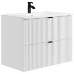 Vente - unique - meuble de salle de bain suspendu stri� avec vasque � encastrer - blanc mat - 80 cm - ...
