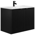 Vente - unique - meuble de salle de bain suspendu strié avec vasque à encastrer - noir - l80 cm - zilga ... Vente - unique - meuble de salle de bain suspendu strié avec vasque à encastrer - noir - l80 cm - zilga ...