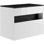 Vente - unique ? meuble sous vasque suspendu � leds ? blanc et noir effet marbre ? longueur 80 cm ? �co ...