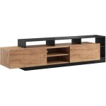 Vente - unique ? meuble tv 2 portes 6 niches avec leds ? naturel clair et anthracite ? panneau de particules ...