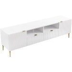 Vente - unique - meuble tv avec 2 portes, 2 tiroirs et 2 niches en mdf et acier - blanc et dor - yesinia ...
