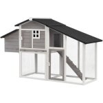 Poulailler en bois avec enclos - 4 poules - l. 173 x p. 64 x h. 108 cm - blanc et gris - levas