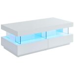 Vente - unique - table basse 2 tiroirs et 2 niches avec leds - mdf et verre trempé - blanc laqué - fabio ... Vente - unique - table basse 2 tiroirs et 2 niches avec leds - mdf et verre trempé - blanc laqué - fabio ...