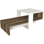 Vente - unique - table basse blanche et noyer avec rangement, 80x16, 3x43, 6 cm et 40x32, 6x43, 6 cm, ...