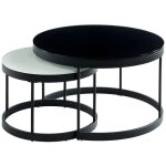 Vente - unique - tables basses gigognes billie - verre tremp & mtal - noir et blanc
