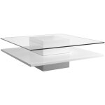 Vente - unique - table basse isania - verre tremp & mdf blanc
