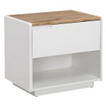 Table de chevet - 1 tiroir et 1 niche - mdf - blanc laqu� et ch�ne - amani