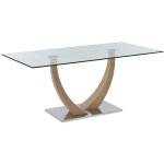 Vente - unique - table  manger 6 personnes en verre tremp, mdf et acier inoxydable - naturel clair ...