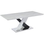 Vente - unique - table � manger 8 personnes en mdf et acier inoxydable - effet marbre blanc et noir - ...