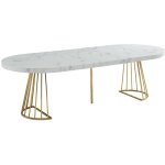 Vente - unique - table � manger extensible 2 � 12 personnes en mdf et acier - effet marbre blanc et dor� ...