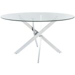 Vente - unique - table � manger ronde 6 personnes en verre tremp� et m�tal chrom� - transparent - cosima ...
