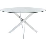 Vente - unique - table � manger ronde 6 personnes en verre tremp� et m�tal chrom� - transparent - cosima ...