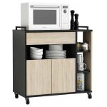 Meuble d'appoint pour micro - ondes de cuisine avec roulettes en chne et noir 79 x 79 x 40 cm