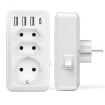 Usb secteur multiple, 7 en 1 usb chargeur multiprise murale avec 3 sortie ac (16a, 3800w), 3 ports usb ...