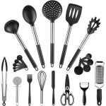 Ustensiles de cuisine silicone inox noir 22 pcs , ustensiles cuisine accesoires cuisines spatule cuisines ...