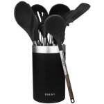 Ustensiles de cuisine de silicone polka exclusive wood&rock. set de 9 pices noir, revtement soft toucher ...