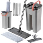 Vadrouille plate kadax avec seau  deux chambres de 6 l, presse - agrumes pour le lavage des sols longs ...