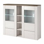 Vaisselier design 2 portes pour salon couleur blanc effet bois et chne. collection santiago.