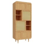 Vaisselier h. 212 cm dcor chne cannage rotin pieds en bois - vivian