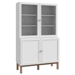 Vaisselier vitré décor gris et chêne avec poignées en bois - udine Vaisselier vitré décor gris et chêne avec poignées en bois - udine