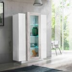 Vaisselier vitrine de salon moderne 120 cm design blanc brillant gris corona