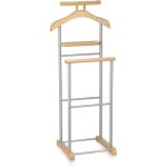 Idimex ? valet de chambre double en m�tal laqu� argent� ? panneaux de fibres de bois h�tre ? tablette ...