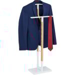 Valet de chambre, pour vestes et pantalons, mdf et acier, h x l x p : 106, 5 x 47 x 20 cm, blanc et nature ...