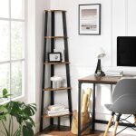 Biblioth�que d'angle r�tro, �tag�re d'angle, rangement, montage facile, avec cadre m�tallique, pour salon, ...