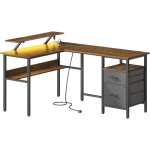 Vasagle - bureau en l avec multiprise, bureau d'angle, bureau informatique avec rehausseur d'�cran, bureau ...