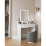 Vasagle - coiffeuse avec miroir et ampoules 80 x 40 x 132 cm - 2 tiroirs - 3 compartiments de rangement ...