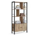 Vasagle ? biblioth�que � 4 niveaux ? cadre en acier ? compartiment ferm� avec portes ? s�parateurs zigzag ...