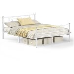 Vasagle ? lit double 160 x 200 en m�tal blanc ? sommier inclus ? montage facile ? capacit� 450 kg ? espace ...