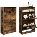 Vasagle - meuble  chaussures 2 abattants, tagre  chaussures  3 niveaux, avec 1 compartiment ouvert, ...