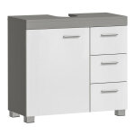 Meuble sous vasque, 3 grands tiroirs, 2 compartiments derri�re la porte, 70 x 30 x 64 cm, blanc et gris ...