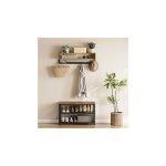 Vasagle - porte - manteau et banc pour chaussures, meuble d'entre  2 tagres, multifonctionnel, crochets ...