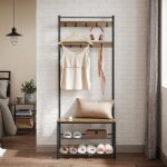 Vasagle - portemanteau, vestiaire avec banc et Étagère à chaussures, crochets, cadre en métal, 70 x 32 ... Vasagle - portemanteau, vestiaire avec banc et Étagère à chaussures, crochets, cadre en métal, 70 x 32 ...